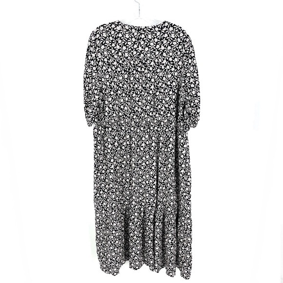Sonoma Womens PETITE PXXL Black White Floral Button Front Linen Blend Midi Dress - Picture 3 of 11